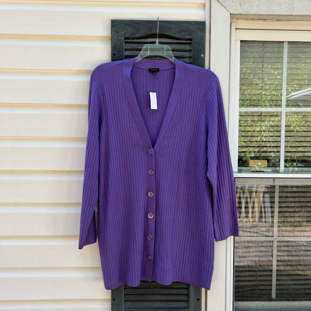 NWT Talbots Pretty Lavender V-Neck Woven Stripe Long Sleeve Cardigan